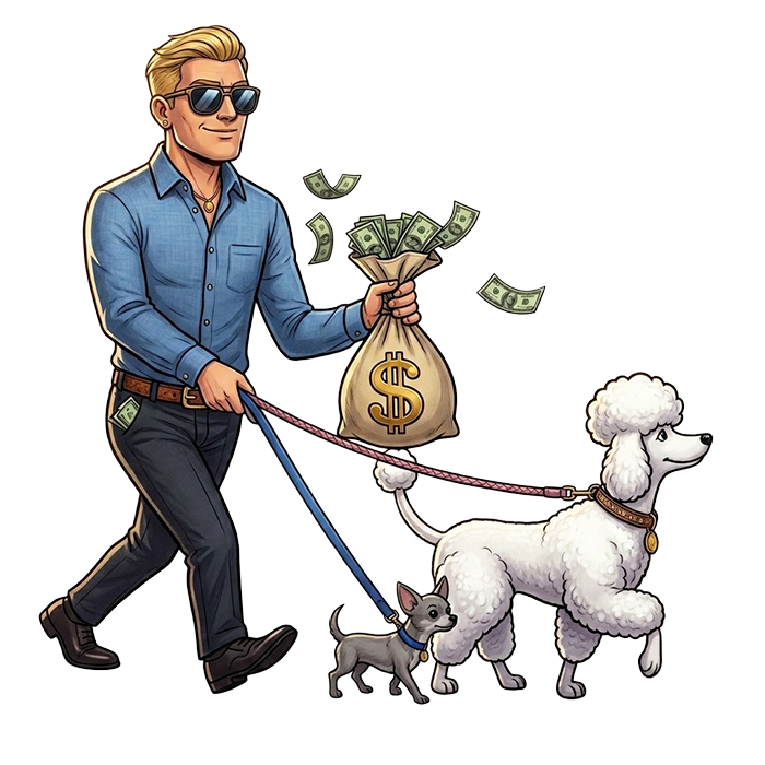 Paseador de perros recibiendo pago